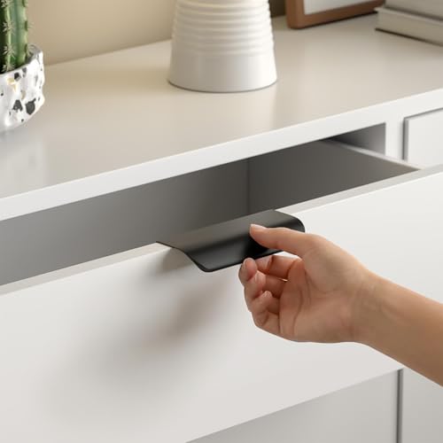 Image of Goldenwarm Black Cabinet Handles 3-3 /4 Inch 10 Pack, Finger Pulls for Cabinets, Edge Pull for Dresser Drawers, Aluminum Alloy, Modern Kitchen Hardware for Dresser Bathroom Closet and Cupboard