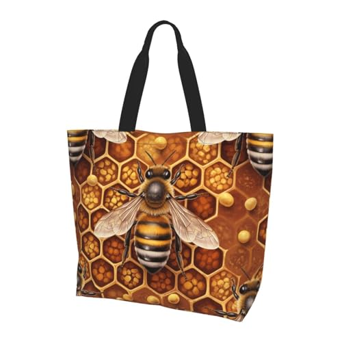 Fashionable Women's Tote Bag with Large Capacity, Bee Honeycomb Trendy Travel Shopping Purse