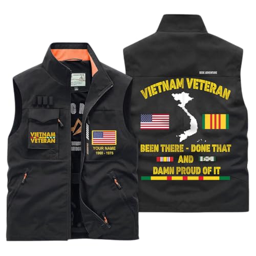 Personalized Vietnam Veterans Multi-Pocket Vest, Gifts For Vietnam Veterans Custom Military Tactical Gear Commemorative Service Member Apparel Patriotic Army Navy Marine Air Force Vet Recognition