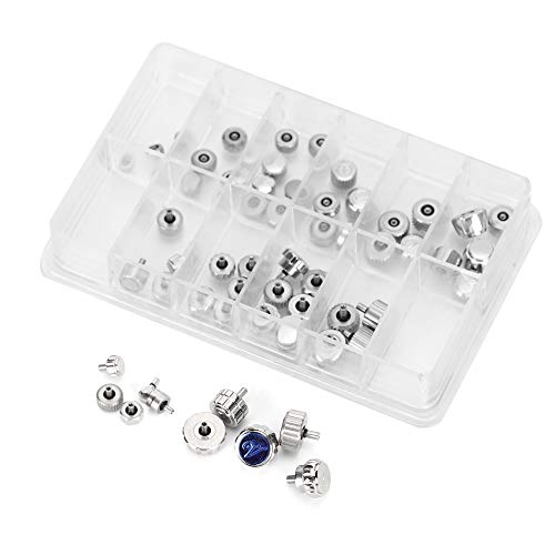QANYEGN 60Pcs Stainless Steel Watch Crown, Crown Chrono Pushers, Crown Lever Extenders, Watch Accessories for Watch Crown Repair