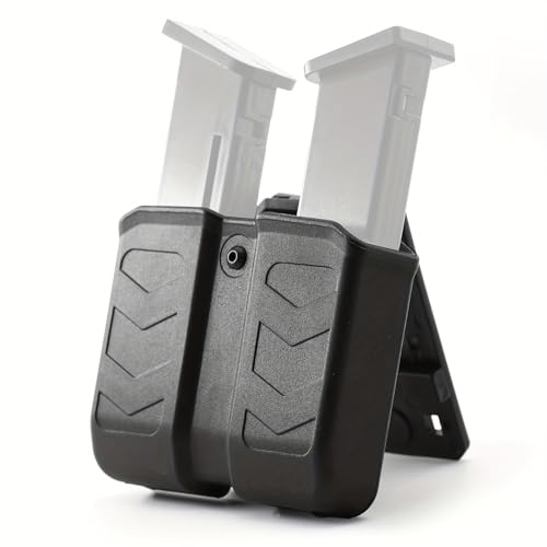 Universal Double Magazine Pouch, Double Magazine Holder Compatible with 9mm/.40 Dual Stack Mags, Belt Clip/Molle Mag Pouch for Outside Waistband Carry, Adjustable-Cant-No Jitter