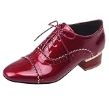  Gicoiz Bout Carré Oxford Cuir Verni Femme Lacets Block Chaussures Bureau Travail Formal Derby Large Fit Ville Vintage Pumps Vin Rouge Taille 44 EU-46Cn