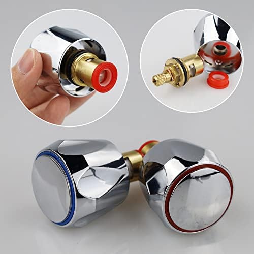 2 Sets Replacement Bathroom Kitchen Sink Tap Standard Hot & Cold Tap 1/2'' Top Head Covers Chrome Plated Red and Blue Tap Top for Leaking Aging Taps