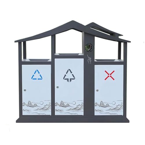 WQQYU6HKF Cubo de Basura para Exteriores Grande Papelera de Metal con Tres Botes Basura Clasificados Estilo Retro Techo for Exteriores Clasificación Patio Papelera