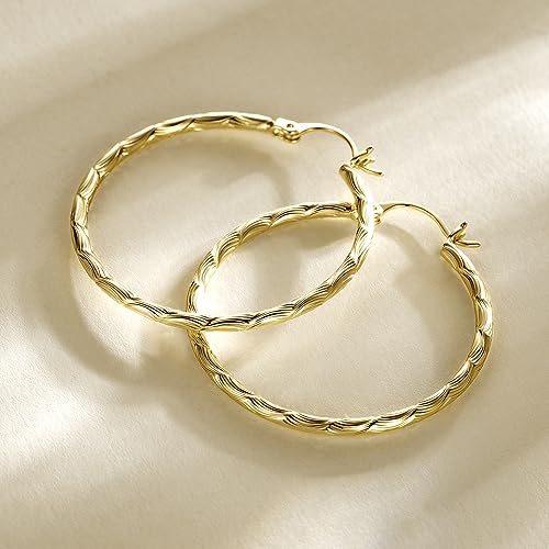 14K Gold Hoop Earrings - Large Hoop Earrings for Women - Hypoallergenic Gold Jewelry (35mm*2mm)4