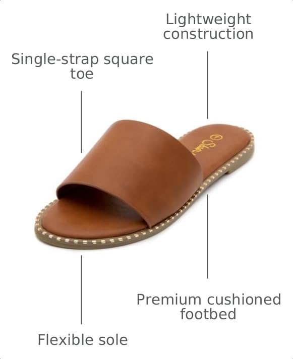 Image of Shoe Land Flat Sandals for Women - Slip-On Slides with Cushioned Footbed | Comfortable Dressy & Casual Open Toe Summer Sandals for Beach, Travel & Everyday Wear