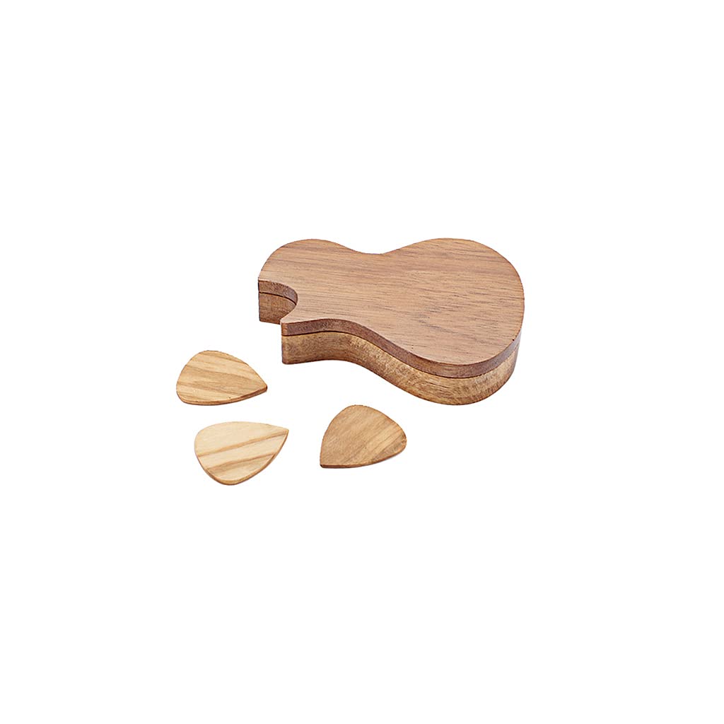 Caja de madera para púas de guitarra, caja de almacenamiento con 3 púas de guitarra (L816)