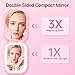 Benbilry Ultra Slim Pocket Mirror with Light, 1X/3X Magnifying LED Compact Travel Mirror with 3-Colored Dimming Lights for Purse, 2-Sided, Handheld, Folding, Portable, Light Pink