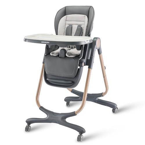 Image of 6 in 1 Convertible High Chairs for Babies and Toddlers,Portable High Chair with Dishwasher Tray and 4 Wheel,Booster Seat for Dining Table,Foldable Toddle and Baby Feeding Highchair (Gold-Grey)