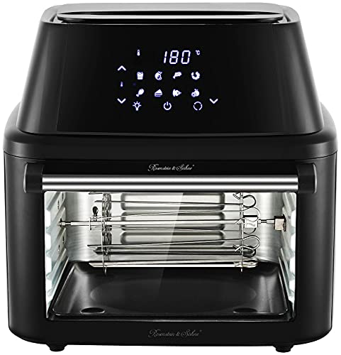 Rosenstein & Söhne Minibackofen: Digitale XXXL-Heißluft-Fritteuse & Umluft-Backofen mit Zubehörset (Heissluftofen, Heißluftfritteuse mit Drehspieß, Küchengeräte) – Bild 5