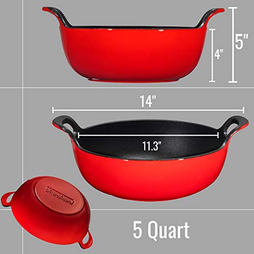 Enameled Cast Iron Balti Dish With Wide Loop Handles, 5 Quart, Fire Red - Thumbnail 7