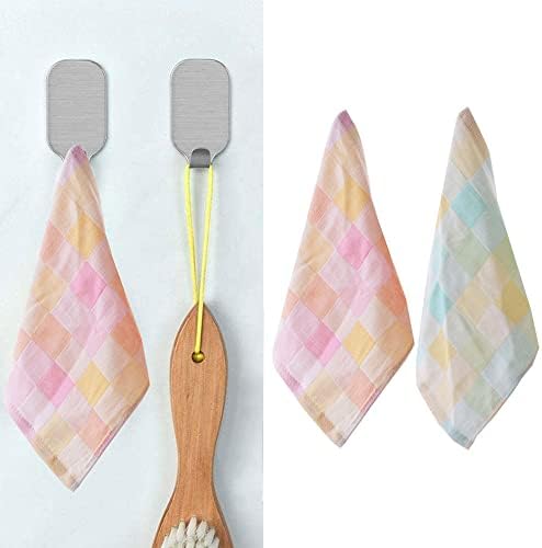 PREMJCROY 4 Piece Set Hand Dry Towel Checkered Cotton Hanging Loop Towes Absorbent Hand Towel Fast Drying Hanging Hand Towels Soft Dry Face Cloths for Kitchen Bathroom 25*25CM(9.8*9.8 Inch)