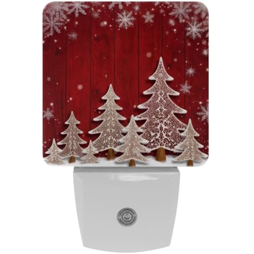 Image of NEWzone Christmas Tree Night Light Set of 2, Auto Sensor LED Dusk-to-Dawn Nightlights, Plug-in Sensor Lamp for Bedroom Bathroom Kitchen Hallway Stairs Decorative