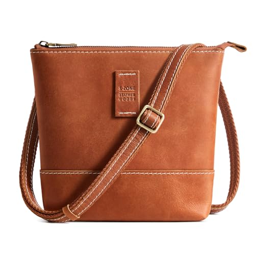 S-ZONE Leather Crossbody Bags for Women Small Over the Shoulder Purses and Handbags Trendy