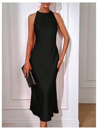 Image of Floerns Women's Elegant Sleeveless Crew Neck Maxi Dress Slit Cocktail Tank Dress