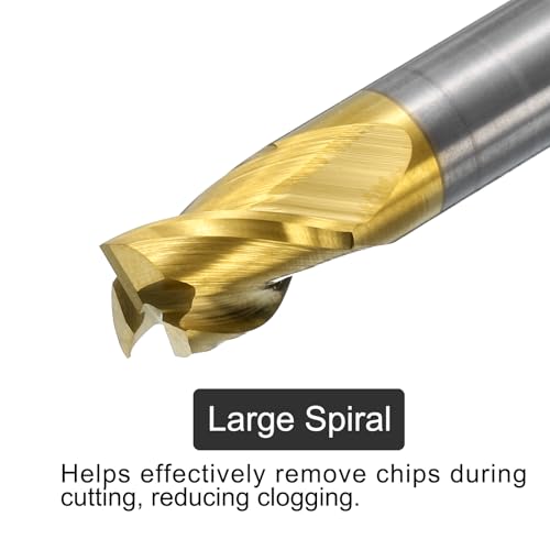 Image of uxcell Carbide Square End Mill, 5 /16 inch Dia ZrN Coated 3 Flutes Milling Bit Cutter, for Aluminum Copper Non-Ferrous Alloy Metal, 5 /16 inch Shank 7 /16 inch Cut Length 2 inch Long