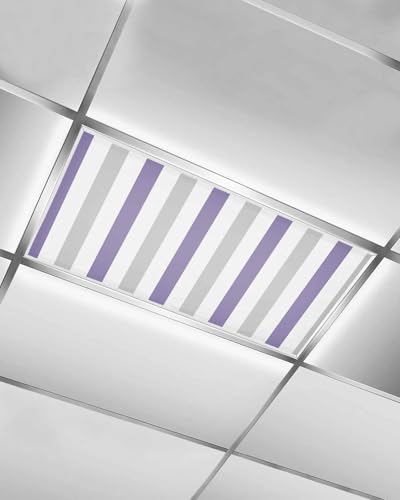 Image of Classic Purple Grey Stripe Fluorescent Light Cover, Lampshade Ceiling Lampshade with 10 Magnets Fixtures, Print Light Filters Cover Panel for Any Place Supplies