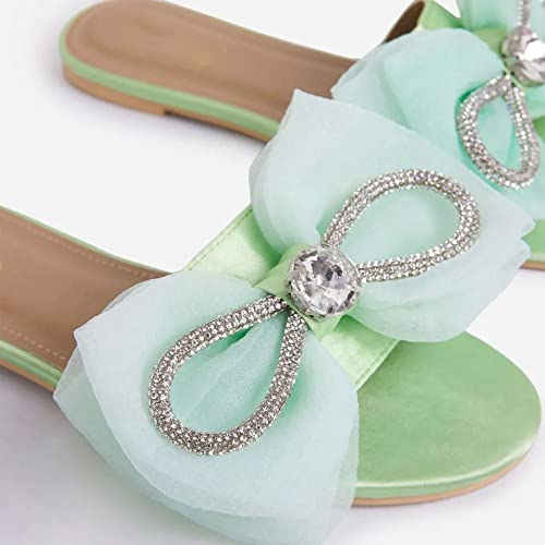 MissHeel Tulle Bow Flat Sandals with Rhinestone3