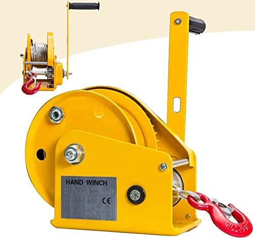 Heavy-Duty Hand Winch for Boats with Hook & Cable Two-Way Automatic Brake Steel Housing for Gear Protection - Ideal for Marine Use & Towing Applications