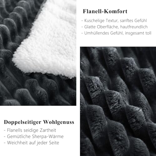 RUIKASI Sherpa Decke Warme Kuscheldecke Flauschige 130x150 cm Grau – Ansicht 5