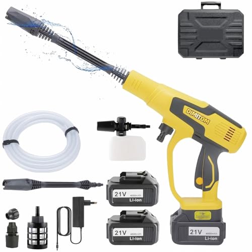 Nettoyeur Haute Pression sans Fil, 21V Max 200 Bar Nettoyeurs Haute-Pression avec Batterie de 4,0Ah, Buse 6 en 1, Tuyau de 5M, avec écran LCD de Puissance et...