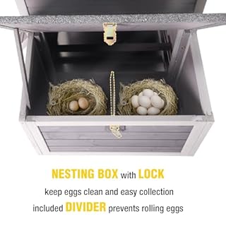 Aivituvin Chicken Coop with Nesting Box and Stand, Outdoor Elevated Hen House Wooden Poultry Coops with Weatherproof Asphalt Roof, Leakproof Pull-Out Tray for 2-3 Chickens, Ducks (Grey-S)