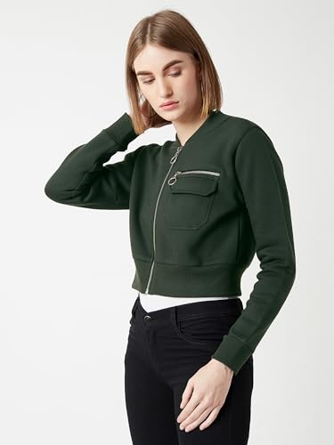 Image of Miss Chase Women's Off White V-Neck Full Sleeves Bomber Cropped Jacket