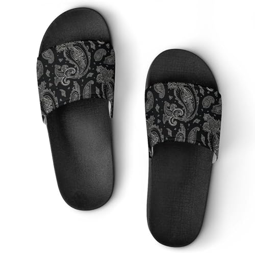Black Paisley Womens Slide Sandals Non Slip Summer House Slippers for Girls Slip-on Flip Flops