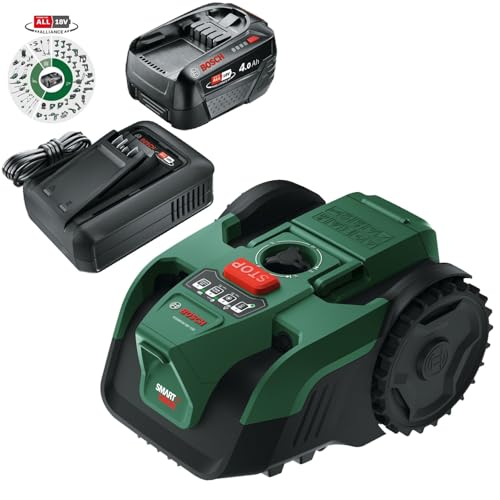 Bosch Tondeuse Robot sans Fil VISIMOW18V-100 (pour pelouse jusqu'à 100 m², Largeur de Coupe 16 cm, Hauteur de Coupe 20-60 mm, Batterie et Chargeur Inclus)