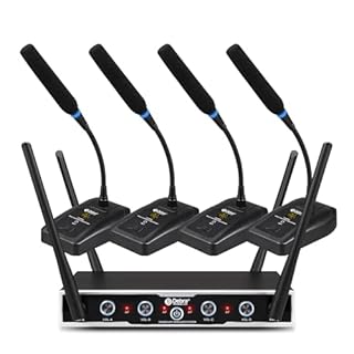 D Debra Sistema microfonico per conferenze senza fili UHF 4 * 16 canali regolabili Microfono a collo d'oca senza fili rotante a 360°, ideale per conferenze (4 Microfono a collo d'oca)