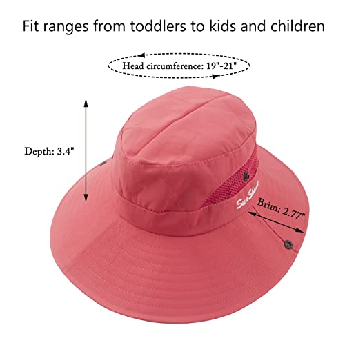 Mukeyo Toddle Child Kids Girl Summer Sun Hat Wide Brim Uv Protection Hats Foldable Ponytail Bucket Cap For Beach Fishing Pure Watermelon Red #TOP2