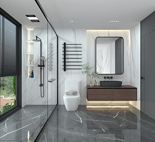 Image of ANDY STAR Black Bathroom Mirrors for Wall, 22X30 Inch Rounded Rectangle Mirror, Matte Black Bathroom Vanity Mirror, Tube Metal Framed Wall-Mounted Mirror Horizontally or Vertically