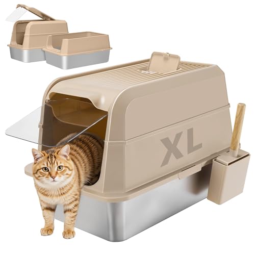 UNZIPE Covered Stainless Steel Litter Box with Lid
