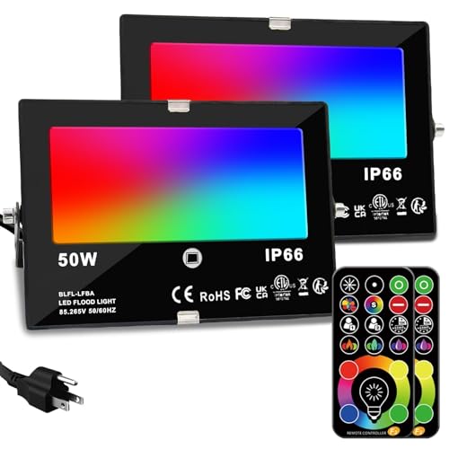 HEKEE LED Flood Light Outdoor, 50W RGB Color Changing Floodlight