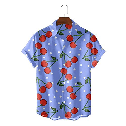 Chemise hawaïenne hommes mode bleu cerise imprimé fruits de plage
