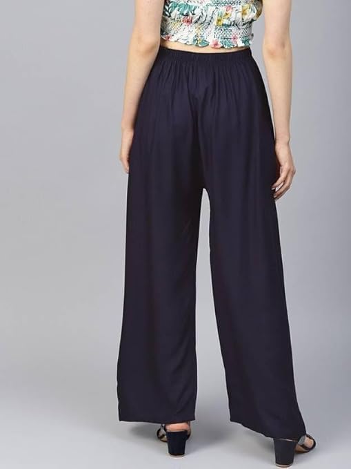 Image of Women's Solid Viscose Rayon Palazzo Pants | Wide Leg Loose Fit Trousers | Office, Casual Ethnic Bottom Wear | Combo Pack of 2