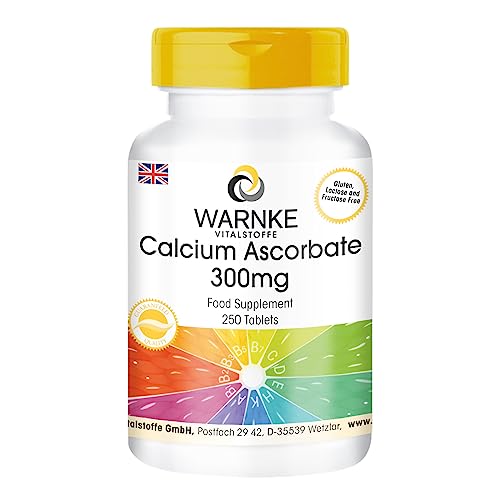 Calcium Ascorbate 300 mg Stomach-Friendly Vitamin C - 250 Tablets Large Pack, Vegetarian | Warnke Vitalstoffe - German Pharmacy Quality