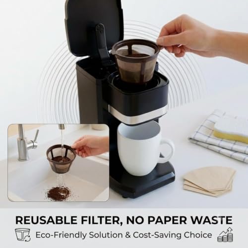 Image of Drumstone Single Cup Coffee Maker with Quick Brew Technology, Ceramic Mug Included, Reusable Filter, Compact Drip Coffee Machine for Home, Office, Hostel, Travel & Personal Use