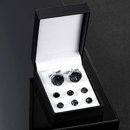 Image of wynameleri Mens Classic Shirts Cufflink Studs, Mother-of-Pearl Tuxedo Shirt Button and Cuff Links Set, Formal Business Wedding Jewelry