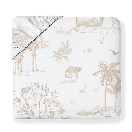 Image of MakeMake Organics Organic Full Fitted Sheet Set GOTS Certified Organic Cotton Fitted Sheet with Pillowcase Ultra Soft Non Toxic Breathable Hypoallergenic Animals Theme Room (Full, Safari)