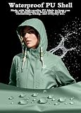 EnduaReve Regenmantel Damen Übergangsjacke PU Wasserdicht Frauen Regenjacke Lang Parka Regenparka mit Kapuze Outdoor grün L