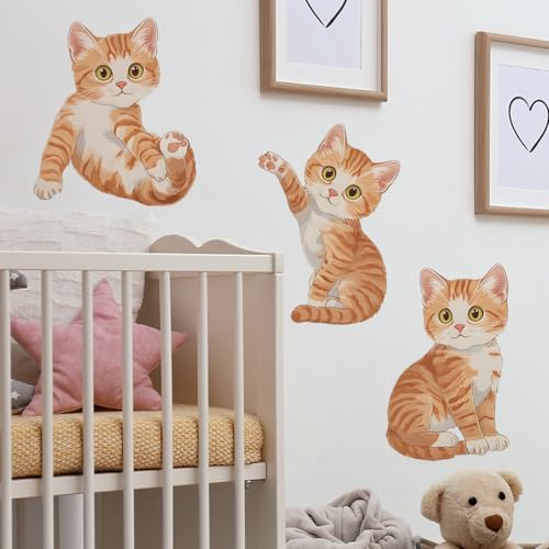 Vinilos decorativos adhesivos de gatos naranja para pared miniatura 3