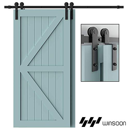 WINSOON 8FT Single Track Bypass Sliding Barn Door Hardware Kit for Double Doors