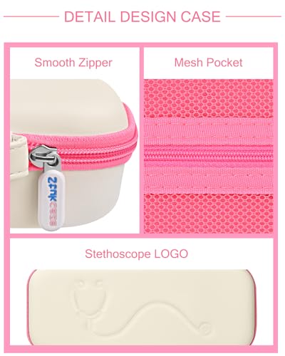 Image of Stethoscope Case for 3M Littmann Classic III &Lightweight II S.E,White-Pink
