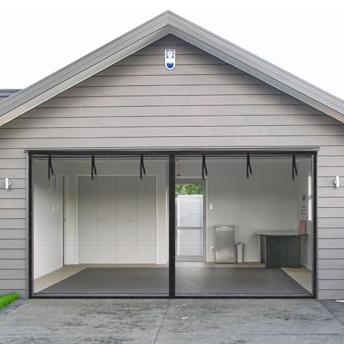 Image of Garage Door Screen for 1 Car, 2 Car Garage, Magnetic Closure Heavy Duty Weighted Bottom Fiberglass Mesh Keep Annoying Animal Out (Black, 13.12 ft x 8.13 ft)
