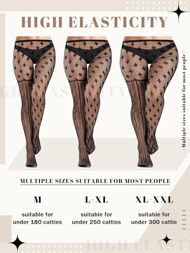 Image of Ramede 6 Pairs Halloween Lace Tights Patterned Fishnet Thigh High Stockings Waist Bow Goth Leggings Tight Pantyhose for Women