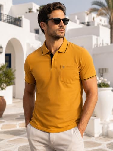 Image of Lux Cozi Men's T-Shirt with Chest Pocket | Polo T-Shirt for Man | Plain Casual Stylish | Half Sleeve| Cotton Blend Collar Polo T-Shirts for Men