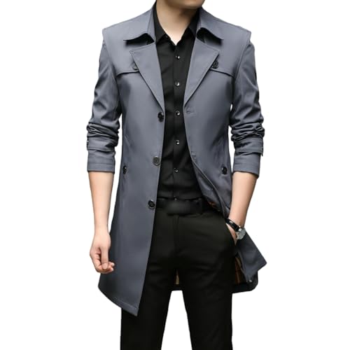 Gabardina hombre azul contra el viento del entretiempo chaqueta casual media larga 8906 XL