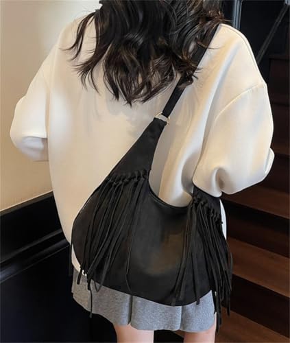 Vintage Suede Bags Women Tassel Hobo Tote Handbag Purses Shoulder Crossbody Bags2