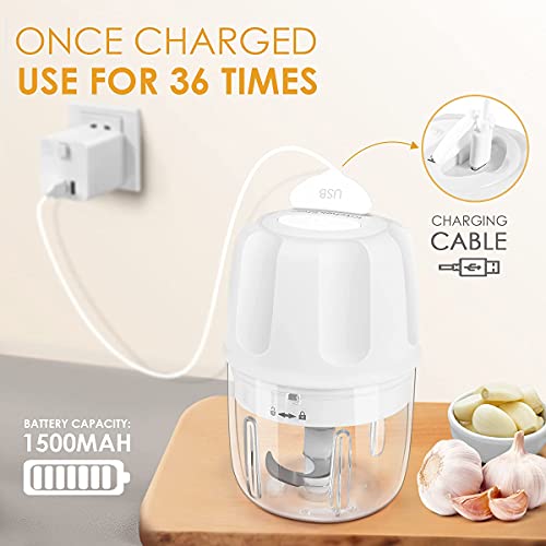 Kitchekshop Electric Garlic Chopper, Portable Cordless Mini Food Processor, Rechargeable Vegetable Chopper Blender For Nuts Chili Onion Minced Meat And Spices Bpa-Free(White) #TOP6